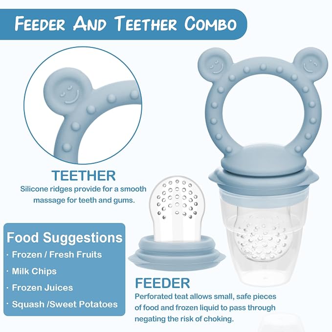 Baby Breastmilk Popsicle Molds & Fruit Feeder (2 Pack), Baby Food Freezer Tray Storage Containers, Silicone Teething Pacifier Feeder and Teether for Babies - Sky Blue
