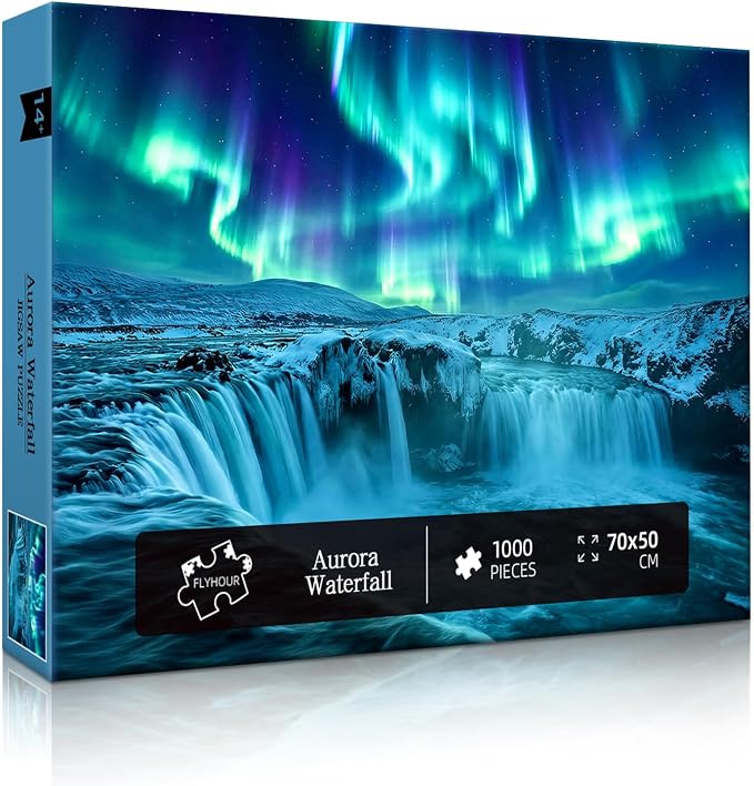 Aurora Waterfall Puzzles for Adults 1000 Pieces,Impossible Hard Challenging Jigsaw Puzzles for Adults,Northern Lights Cascade Nature Art,Immersive Wilderness Wall Art Decor,Gifts for Nature Lovers