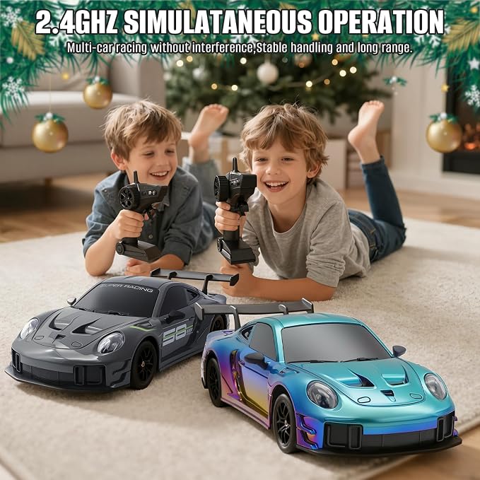 RC Drift Car, 1:24 4WD Remote Control Cars Vehicle with LED Light,2.4GHz 20KM/H High Speed RC Cars with Two Batteries & Drifting Tires Racing Sport Toy for Adults Boys Girls Kids Colorful