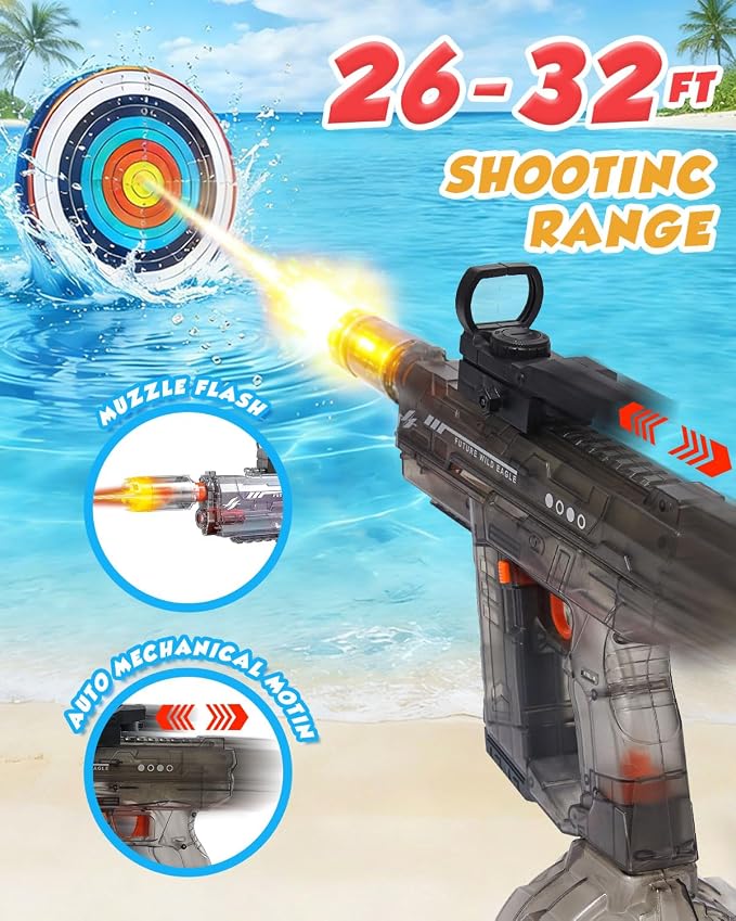 Electric Water Gun 2 Pack for Adults Kids: Light Up Automatic Squirt Guns, 26-32FT Long Range, 800CC Large Capacity, Summer Outdoor Pool Games for Ages 8-12, Beach Backyard Family Party Toy Gift