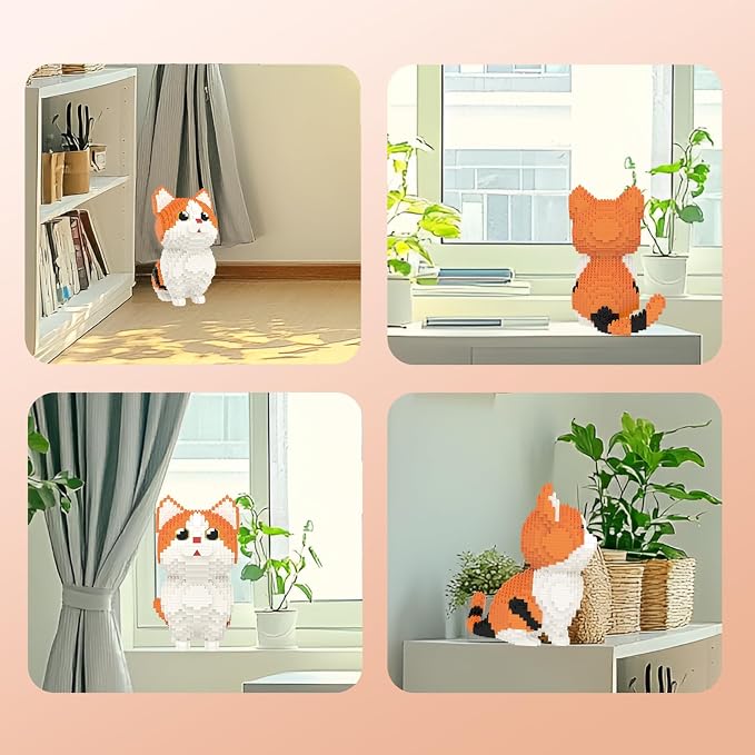 Larcele Micro Building Blocks Set, DIY Mini Building Toy Bricks for Age Over 12 Years, 1296 Pieces KLJM-05 (Munchkin Cat-Orange)