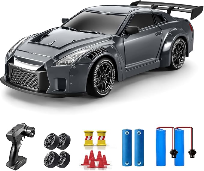 ACAMMZAR RC Drift Car, 1:24 Remote Control Car for Kids, 20KM/H 4WD High Speed RC Cars with Lights, Extra Racing Tires, Vehicle for Adults Boys Girls, Gray