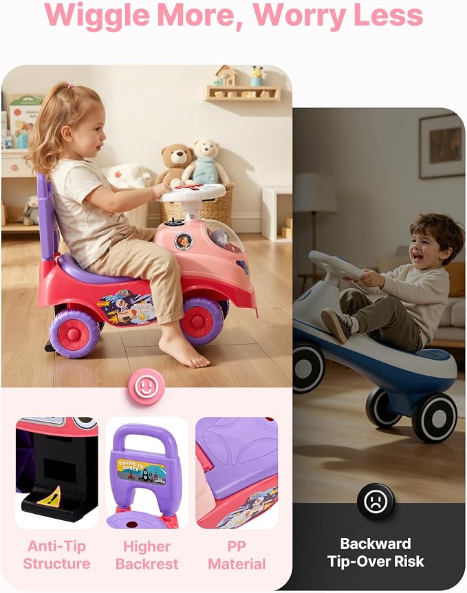 VEVOR Ride On Toddler Push Car, Push Car for Toddler 19 to 36 Months, Kids Ride On Toy with Horn & Music, 48.5 lbs Load Capacity, Under-seat Storage, Foot-to-Floor Walker for Toddlers Boys Girls, Pink