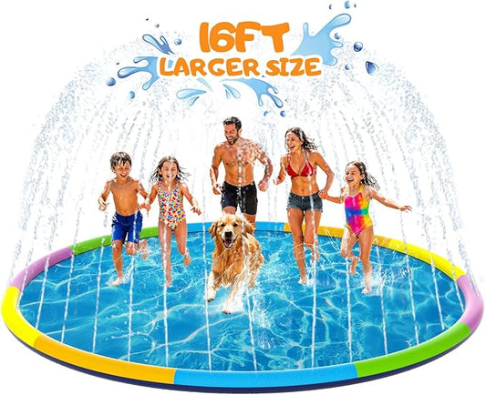 Instraella Splash Pad, 16FT Extra Large Sprinkler Play Mat for Dogs & Kids, 0.55mm Thickened Outdoor Water Toys, Foldable Summer Splash Mat for Toddlers, Children and Pets