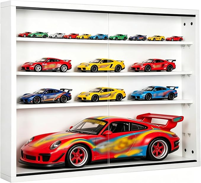 Large Car Display Case, PKHROR Oversized Diecast Car Display Frame with UV Protection, Wall Mount for Toy Cars and Collectible Models, White