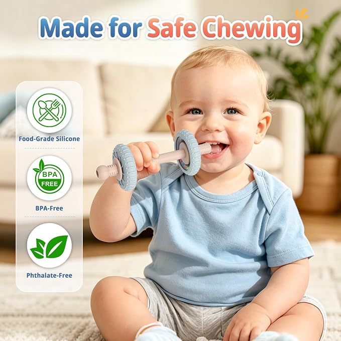 Baby Teething Rattles Toys 3-6 Months, Silicone Baby Teether Toys for Teething Relief, Teething Straws for Babies 6-12 Months, Infant Chew Sticks Toys, Gift for Newborn Boys Girls, BPA Free