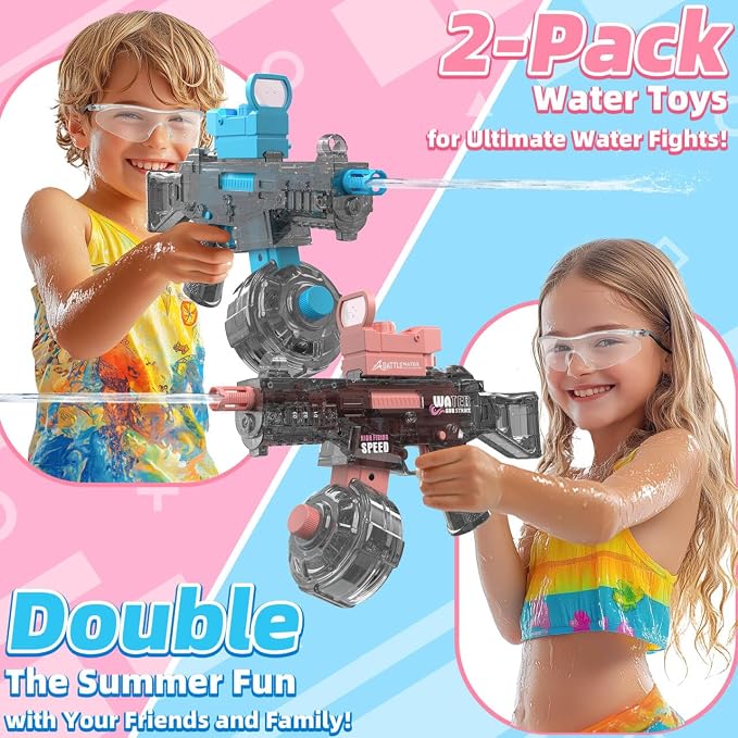 2 Pack Electric Water Guns for Adults Kids, Automatic Water Gun Toys for Kids Ages 4-8 8-12, Large Capacity High Power, 36ft Ultra-Long Range, Summer Pool Outdoor Beach Water Toys for Boys Girls