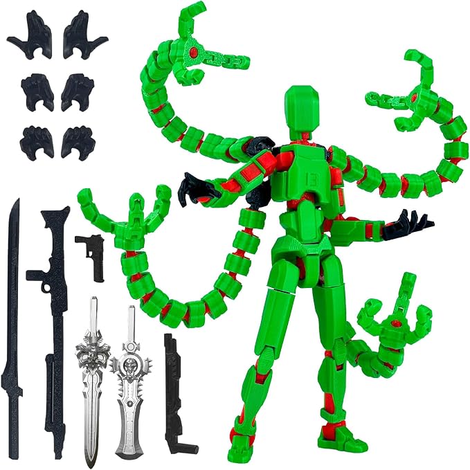 T13 Already Assembled Action Figure Accessories, T13 Multi-Jointed Movable,for Collectors Desktop Decorations t-13 Movability 3D Printed Toys (Green, 7.2inch)