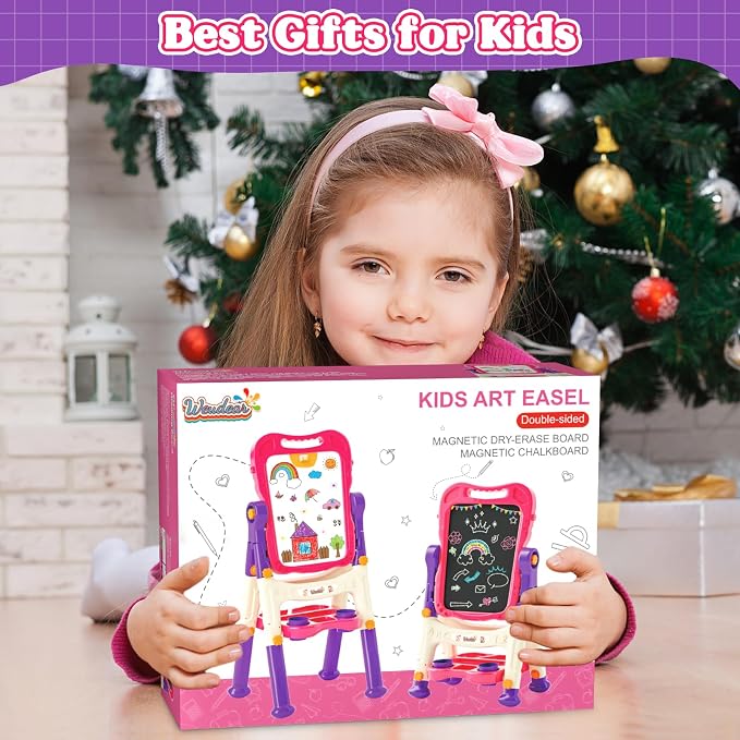 Easel for Kids Chalkboard,Double Sided Magnetic Drawing Painting Board | Toddler Easel Toys for 3-6 Year Old Girl Birthday Gifts