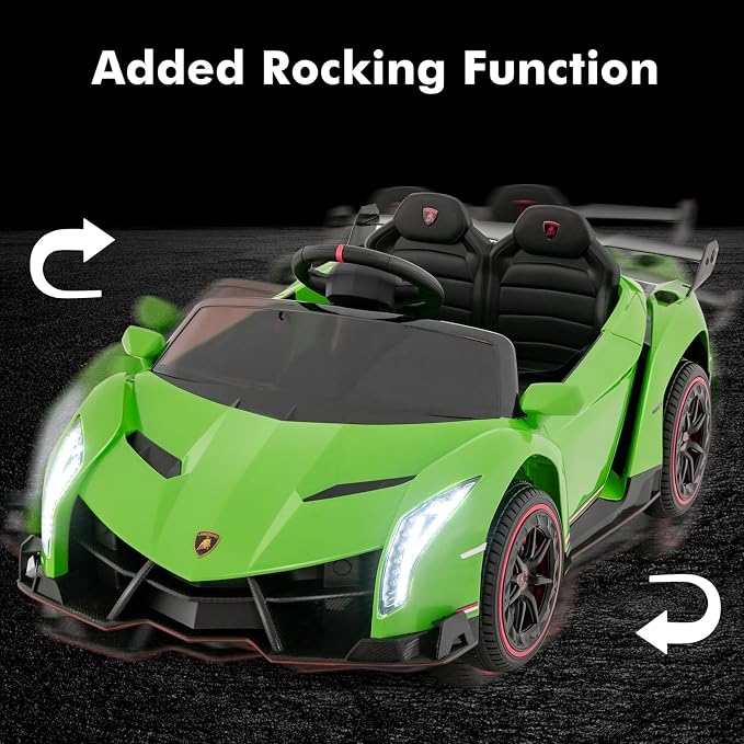 INFANS 2 Seater Kids Ride on Car, 12V 4WD Licensed Lamborghini Veneno Powered Electric Vehicle with Hydraulic Doors, Rocking Mode, Adjustable Speeds, Remote Control, MP3, Headlight (Green)