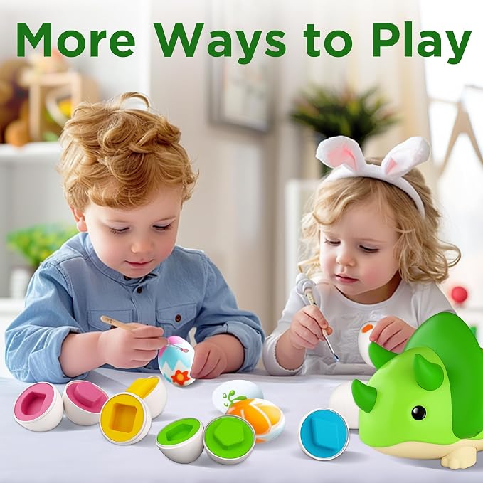iPlay, iLearn Toddler Dinosaur Matching Egg Toy, Shape Sorter Match Game, Fine Motor Sensory Development Montessori Learning Toy, Birthday Stocking Gift 18 24 Month Infant 2 3 4 Year Old Kids Boy Girl