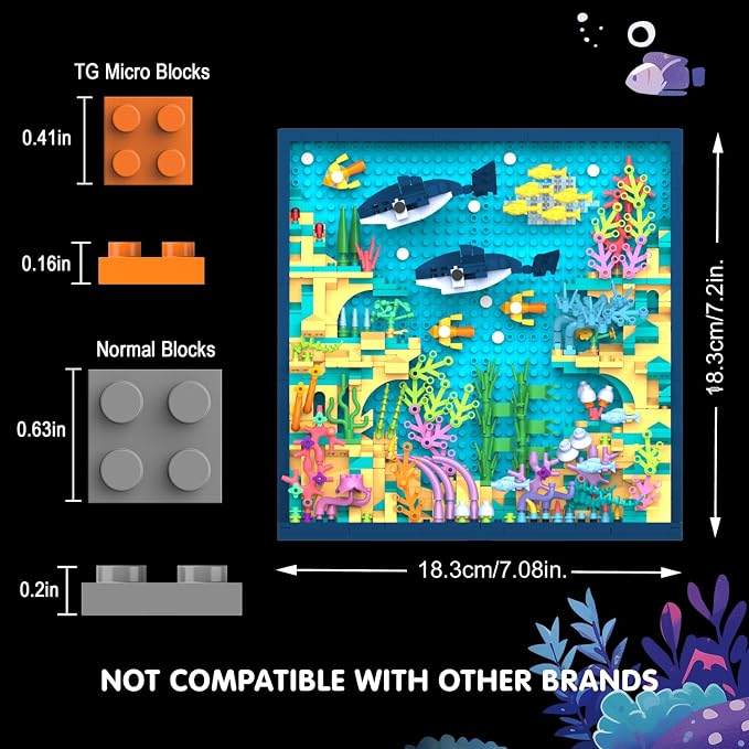 TG BLOCKS Micro Brick Ocean World Building Set, 3D Wall Art Home Office Decoration or Table Display, Creative Building Craft Set, Ideas Gift Building Toy for Adults,Teens Ages 8+ Kids
