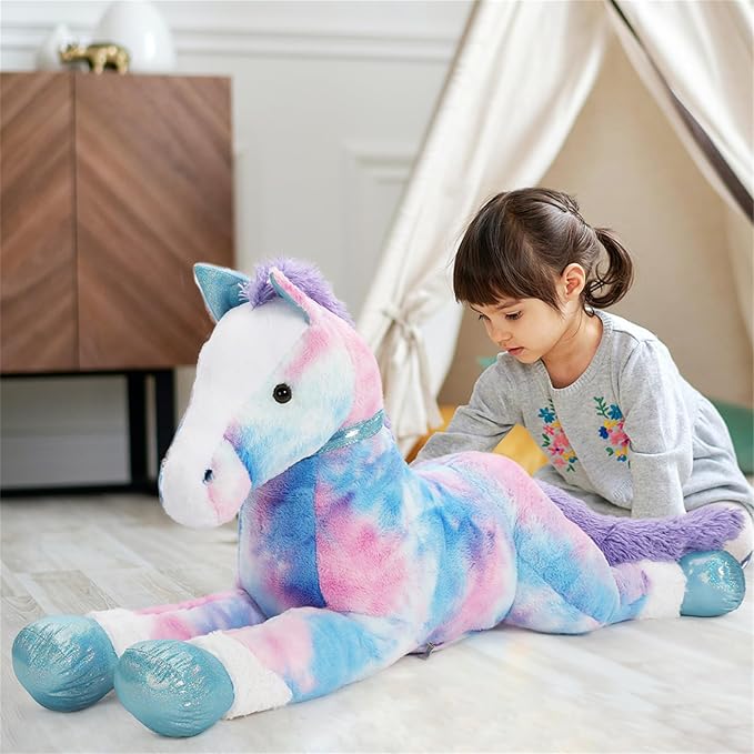 Tezituor 4ft Giant Horse Stuffed Animals, 47inches Lifesize Stuffed Pony Plush Toy, Hugging Soft Blue Horse Body Pillow Gift for Adult Kids
