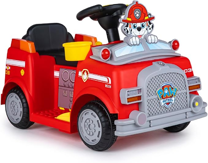 Paw Patrol Marshall - 6V Ride On Car for Kids, Police Truck Ride On with Steering Wheel, Foot Pedal, Storage Compartment, Toddler Ride On Vehicle for Boys and Girls