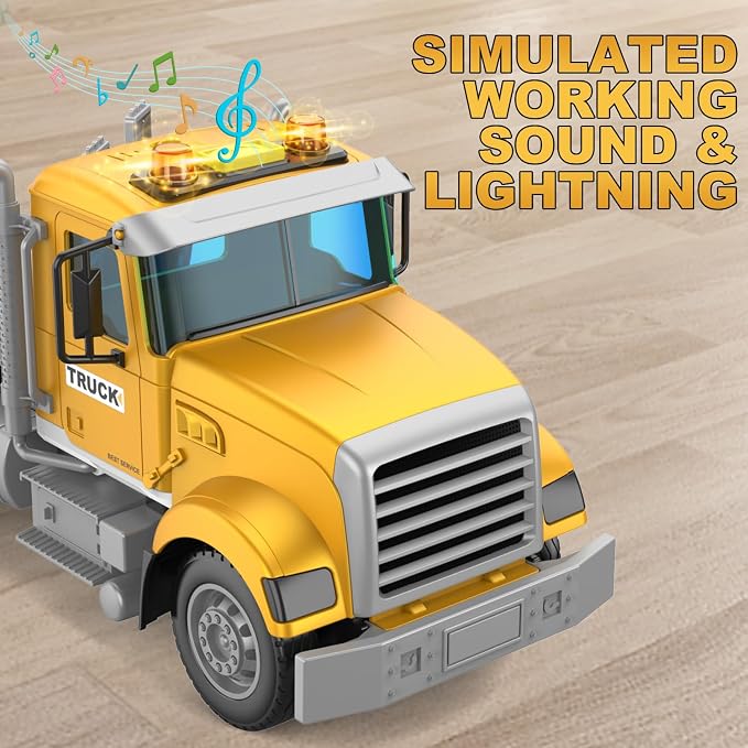 DOWELLIN Excavator Transports Trucks Kids Toys, 22" Large Semi Trucks Toy Carrier and Excavator Truck with Sound&Light,Friction Cars Toys Gifts for 3 4 5 6 7 8 Year Olds Kids Child-Yellow
