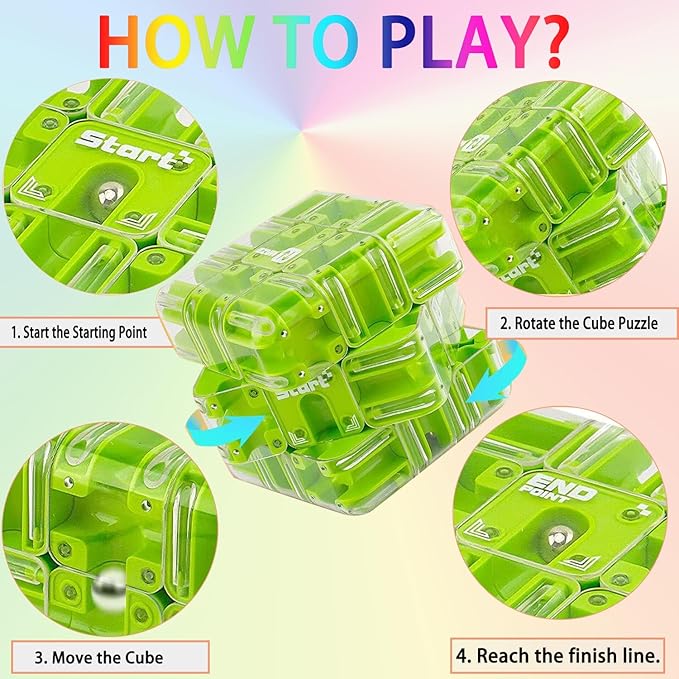 Labyrinth 3D Puzzles Maze Cube, Education Learning Toys for Logical Thinking, Birthday Gift for Kids Adults Family Board（Yellow）