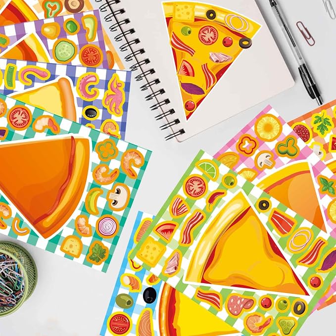 24 Sheets Make a Pizza Stickers for Kids, Make Your Own Stickers | Pizza Parties Cute Party Favors Decorations, DIY Arts Birthday Games Family Night