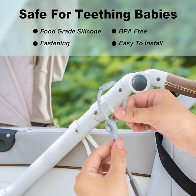 Toy Straps for Baby, Silicone Pacifier Clips, Silicone Adjustable Stretchable Pacifier Teether Straps for Strollers, High Chair, Cribs, Hanging Baskets, Car Seat, Shopping Trolley, BPA Free, 4 Pack
