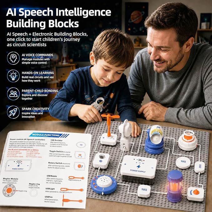 STEM Science Kit for Kids, 37 PCS Electronics Circuit Exploration Toy with 300+ Projects, Voice Control, Space Theme Experiments, Boys & Girls Gifts Ages 6+