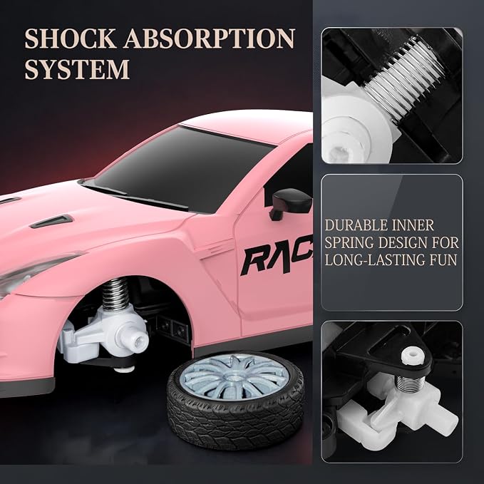 Remote Control Car RC Drift Car 2.4GHz 1:24 Scale 4WD 15KM/H High Speed Model Vehicle with LED Lights Drifting Tire Racing Sport Toy Car for Adults Boys Girls Kids Gift 2Pcs Rechargeable Batteries