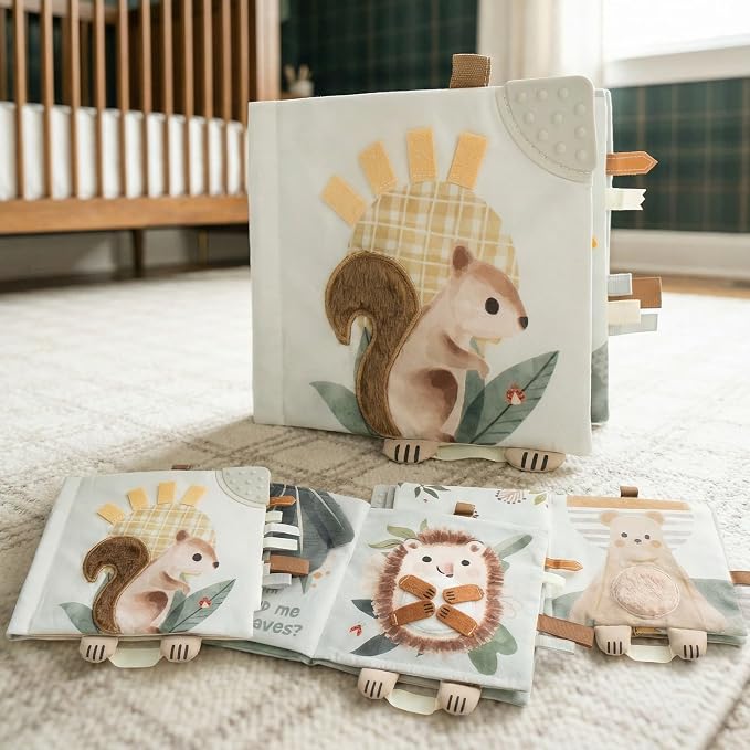 Soft Baby Book with Touch and Feel Pages - Cute Sensory Book for Babies 0-6, 6-12 & 12-18 Months with Mirror & Crinkle Paper - The Perfect Busy Book Toy for Baby Showers Or as a Newborn / Infant Gift