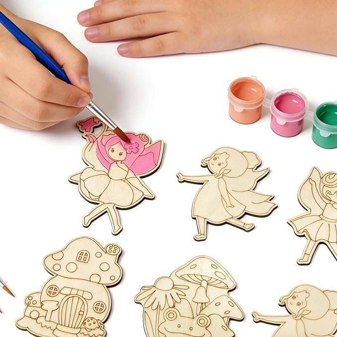 Xvvti 12PCS Fairy Party Favors- DIY Fairy Wood Painting Kits with Art Supplies – Fun Thank You Gifts, Birthday Party& Goodie Bag Stuffer