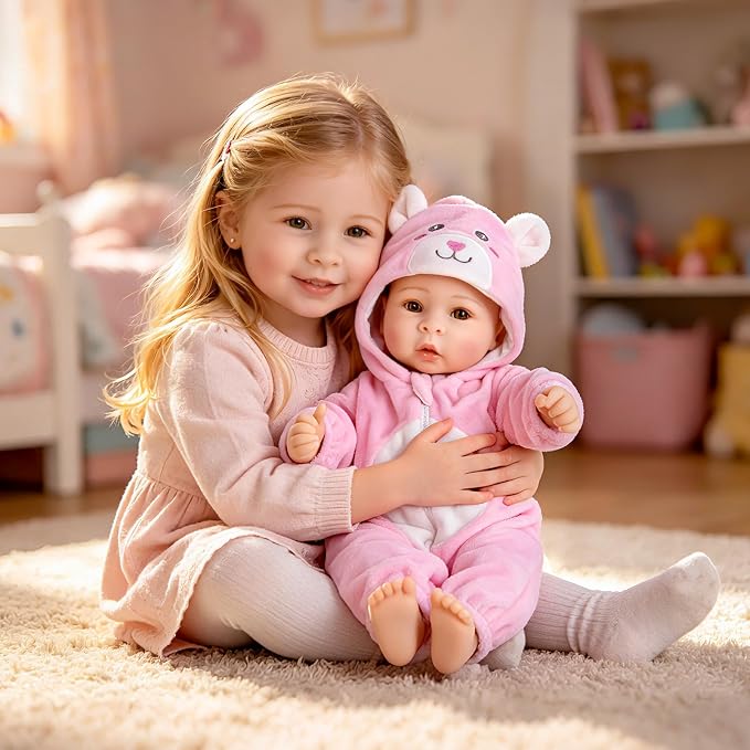 Aori Baby Dolls Realistic, 17-inch Lifelike Soft Body Baby Girl That Look Real with Feeding Kit Included, Ideal Gift for Kids, Birthday, Pretend Play