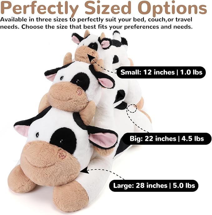 gnomantic Cow Weighted Stuffed Animals - 12 Inch 1.0 Pounds Weighted Plushies Cow Stuffed Animals - Small Plush Pillow - Cute Plush Toys Gifts for Kids & Adults (12" 1.0 lbs Black)