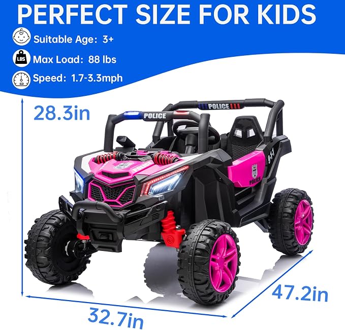 4WD UTV 24V Ride On Toys for Big Kids Ride On 2 Seater Ride On Toys Kids | 2 Seater Ride On Car for Kids Side-by-Side UTV Electric Cars for Kids Electric Ride Car Ride On Toys for Kids 4-8