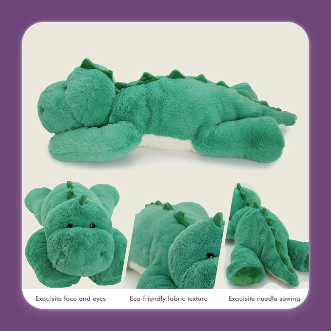 OSOCU® Microwavable & 1.8 LB Weighted Stuffed Animal - Green Dino Heating Pad with Lavender & Tourmaline - Soothing Warm Heatable Plush Toy for Menstrual Cramps, Muscle Aches, Shoulder Tension