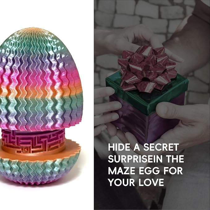 Money Puzzle Box for Cash Gift Card Holder - Reusable Secret Safe with 4 Unique Maze Egg Designs, 3D Printed Brain Teaser Game for Teens Adults, Easter Birthday Christmas Stocking Stuffer (Rainbow)