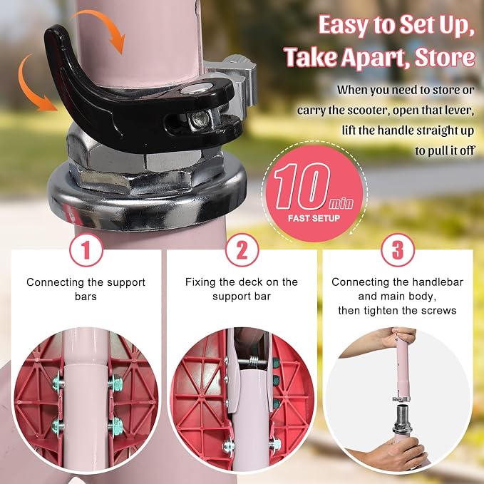 Kick Scooter for Kids 4-8, 2 Light Up Wheels, Heavy Duty Scooter with 3 Height Adjustable Handlebars, Rear Break, Widen Anti-Slip Deck, Max Load 110 Lbs for Boys Girls Ages 3+, 4.7Lbs