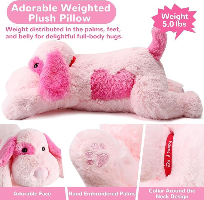 meowtastic Pink Dog Weighted Stuffed Animals - 28 Inch 5.0 Pounds Weighted Plush Dog Stuffed Animals - Large Stuffed Dog Plush - Cute Plush Toys Gifts for Kids & Adults (28" 5.0 lbs)