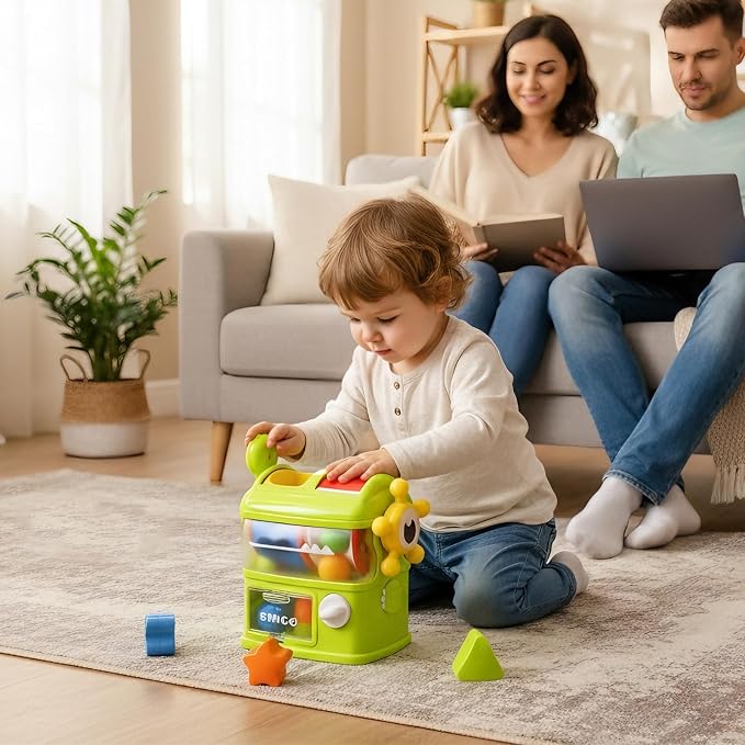 Montessori Baby Toys Eating The Shapes, Interactive Shape Sorter Toys for Toddlers, Fine Motor Skills Matching & Sorting Learning Toys for 1 2 3 Year Old Boys Girls