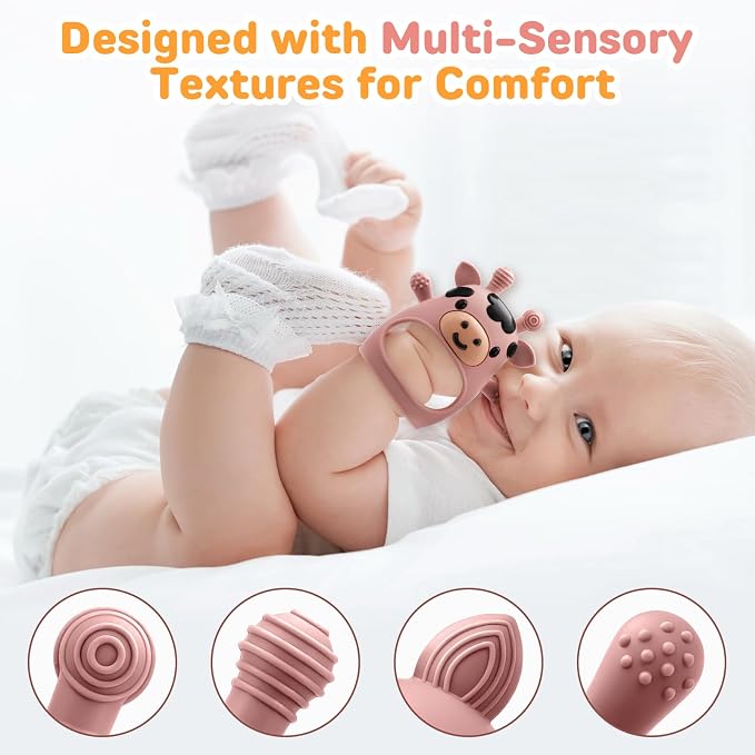 2 Pack Baby Teething Toys 3-6 6-12 Months, Adjustable Anti Dropping Wrist Teething Mittens, Food Grade Silicone Baby Chew Toys for Sucking Needs Teether for Newborns Infants Teething Relief