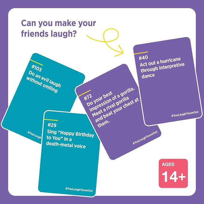 You Laugh You're Out [A Party Game with Hilarious Charades Family Card Games for Adults & Teens | Great Birthday Gift | 125 Prompt Cards Fun for Family Game Nights & Parties | Ages 14+]