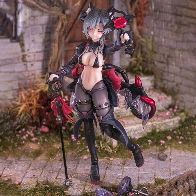 Pipigirl 1/12 Scale Anime Style Action Figures Kits, Black Hair Apprentice Witch, 6.5 in Collectible Action Figures, No Assembly Required