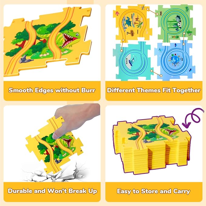 YOOYID Puzzle Racer Kids Car Track Set, Kids Toys Boys 3-5, Toys for 3 4 5 6 Year Old Boys, Toys for Ages 3-4, Montessori Toys for 3+ Year Old, (100Pcs, 4 Themes)