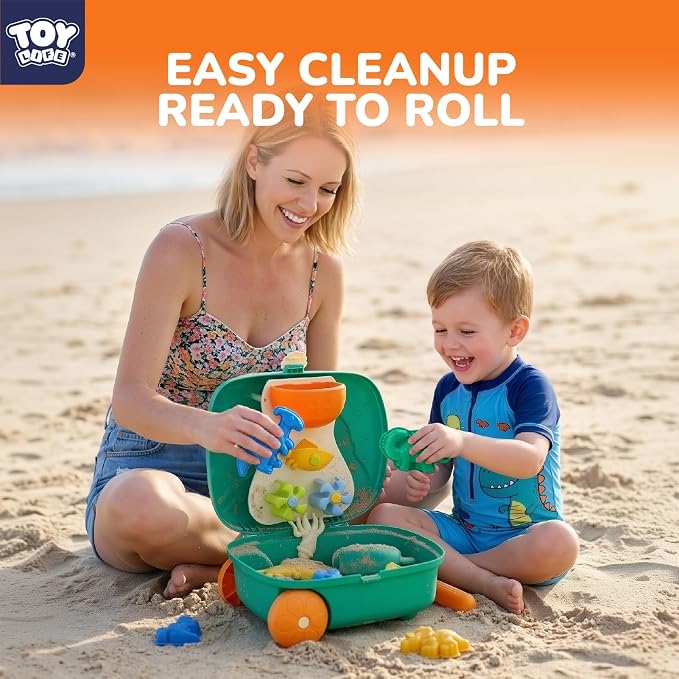 TOY Life Dinosaur Suitcase Travel Sand Toy for Kids Beach Toy with Luggage with Wheels, Water Gear STEM Play Water Table, Shovels, Can, Sand Molds, Sandbox Beach Summer Toys for Toddlers Ages 3-8