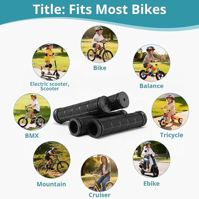 CHUNZEXI 4 PCS Bike Handlebar Grips, Rubber Bicycle Bar Grips Replacement, Non-Slip Handle Grips for Kids Bikes, Scooters, BMX, Mountain & Cruiser Bikes