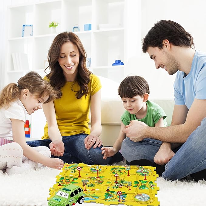 Christmas Stocking Stuffer 25PCS Puzzle Racer Kids Car Track Set, Dinosaur Puzzle Racer Car Track Set Puzzle Track Car Play Set Preschool Gifts for Kids Christmas Birthday Gift for Boys Girls