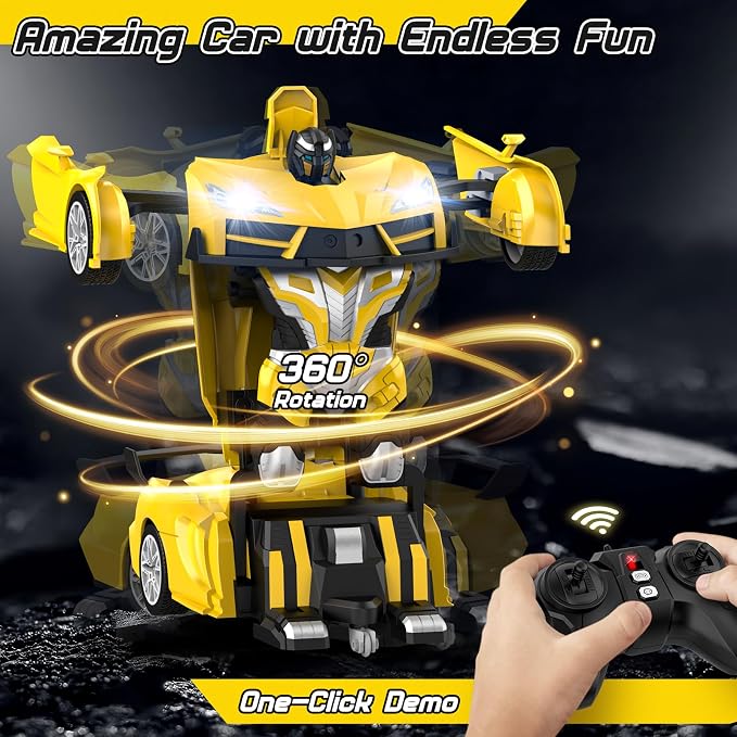 Qumcou Transform Remote Control Car, RC Cars for Boys Age 3-5 6-8, One-Button Transform Toy Cars, 2.4GHz, 360° Spin, 1:16 Scale, Flashing Headlight,3-8 Year Old Grandkids Christmas Birthday Gifts