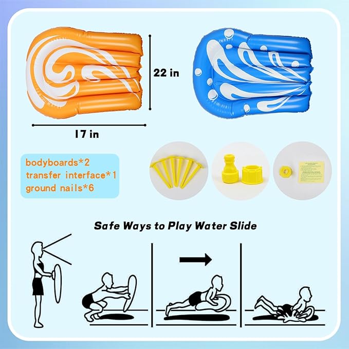 MorTime 22.5ft Slip Water Slide with Sprinklers, Slip and Slide with 2 Inflatable Bodyboards and Splash Pool Waterslide Backyard Lawn Outdoor Water Toy