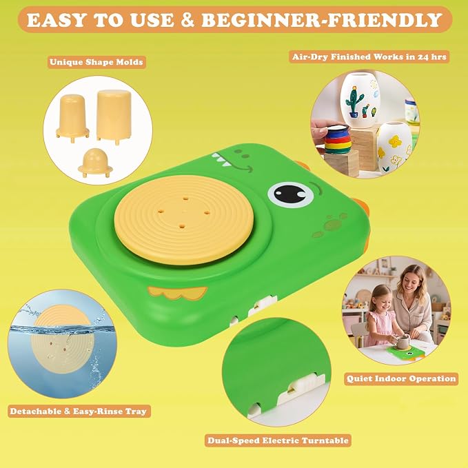 Pottery Wheel for Kids, Art Supplies Arts & Crafts Kit, Crafts Toys for Girls 6+, Pottery Studio Craft Kit with 4 Pack Air-Dry Clay,Girls Toys Birthday Christmas Gift for Kids Ages 6 7 8 9 10 11 12+