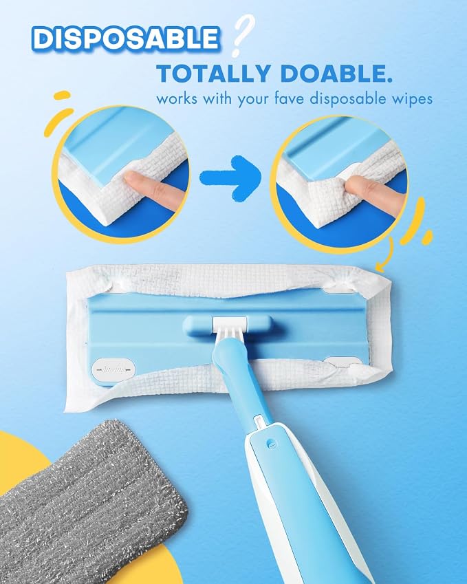 Kids Spray Mop, Blue Toddler Cleaning Set with Refillable Water Spray Tank, Lightweight Pretend Play Mop Toy for Boys Girls, Montessori Housekeeping Toy Gift