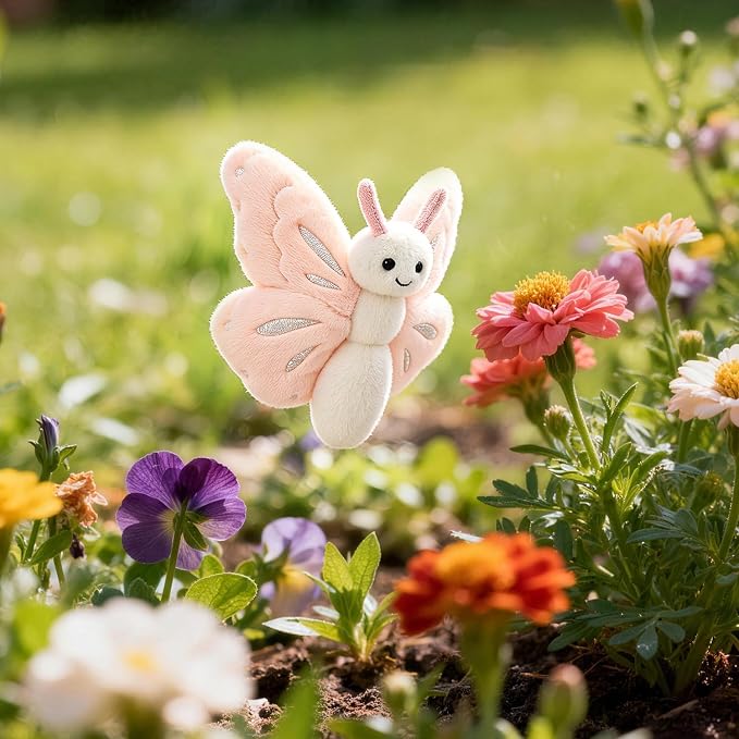 Apricot Lamb Flesh Pink Butterfly Stuffed Animals for Kids, Soft Cute Plush Toys for Baby Girl and Boy, 7.5 Inches