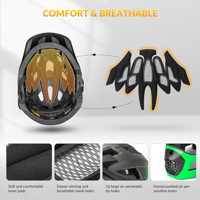 ROCKBROS Kids Full Face Helmet Kids Bike Helmets Lightweight Toddler Mountain Bike Helmet Detachable for MTB BMX Skating Cycling Scooter Safety Bicycle Helmets for Youth Child Boys Girls Ages 3-16