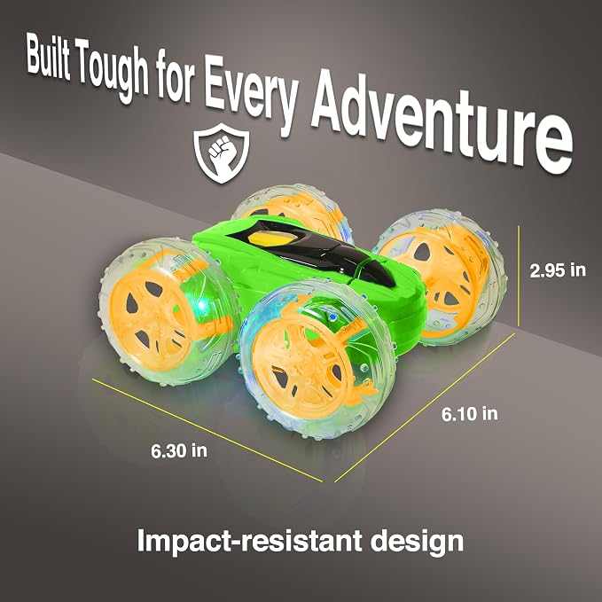 Contixo SC3 RC Stunt Car for Kids, Green, 2.4GHz 4WD Remote Control Car with 360° Rotating Flips, Double-Sided Driving, LED Lights, Rechargeable Toy Car for Girls & Boys Ages 4-12