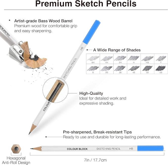 COLOUR BLOCK Drawing Travel Art Set 37 PCS, Pencils & Kits-Art Supplies for Kids, Teens, Adults-Colored Pencils, Charcoal, Pastels, Sketch Books for Artists, Anime Drawing, Architecture