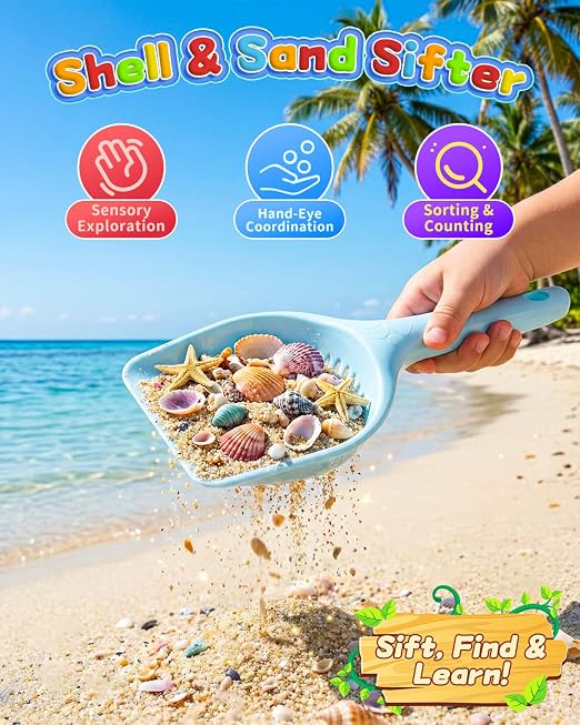 30PCS Beach Toys for Kids Ages 3-10, All-in-One Sand Toy Set with 2 Collapsible Buckets, Mesh Bag for Easy Packing, Trucks, Sea Animal Molds, Shovels & Sieves for Beach, Sandbox & Snow Play